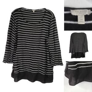 Talbots Shirt Womens Plus Size 2X Striped Black White 3/4 Sleeve Nautical Beach